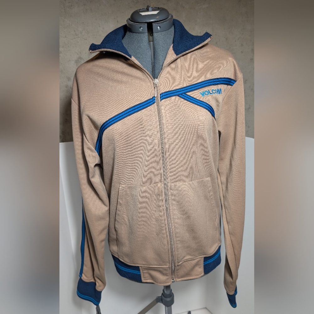 Vintage Y2K Skater Volcom Men's Size XL Beige Navy Full Zip Tracksuit Jacket